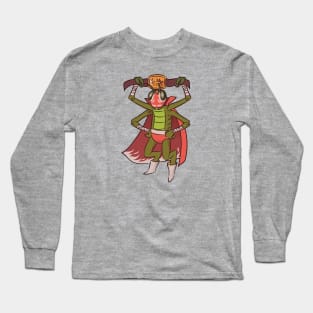 Funny Mexican Grasshopper Luchador Wrestler Sketch Drawing Long Sleeve T-Shirt